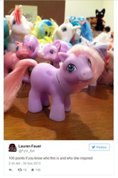 Size: 535x804 | Tagged: safe, g1, irl, lauren faust, meta, photo, text, toy, twitter