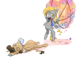 Size: 1000x800 | Tagged: safe, artist:quizia, derpy hooves, matilda, pegasus, pony, g4, slice of life (episode), female, flower, foaming at the mouth, mare, passed out, wingding eyes