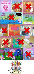 Size: 848x1851 | Tagged: safe, artist:fadri, apple bloom, applejack, big macintosh, bon bon, daisy, derpy hooves, flam, flim, flower wishes, gilda, granny smith, gummy, lily, lily valley, lyra heartstrings, pinkie pie, princess luna, sweetie drops, trixie, twilight sparkle, winona, oc, alicorn, griffon, parasprite, pony, sea pony, g4, slice of life (episode), the lost treasure of griffonstone, baseball bat, bingo, comic, dialogue, female, flim flam brothers, hilarious in hindsight, luna is friggen useless, mare, parody, twilight sparkle (alicorn)