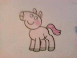 Size: 320x240 | Tagged: safe, hybrid, pig, pig pony, pony, female, peppa pig, peppa pig (character), ponified, simple background, solo, species swap, traditional art, wat