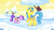 Size: 1366x768 | Tagged: safe, screencap, amethyst star, lemon hearts, sparkler, g4, winter wrap up, female, mare, snow, tree, yellow sky