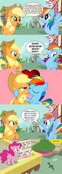 Size: 950x2630 | Tagged: artist needed, safe, edit, editor:anonymind, applejack, pinkie pie, rainbow dash, earth pony, pegasus, pony, g4, season 4, testing testing 1-2-3, barking, comic, dialogue, duo, female, heart, humor, kiss on the lips, kissing, lesbian, mare, pet play, ship:appledash, shipper on deck, shipping, speech bubble, stuttering