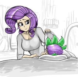 Size: 3543x3508 | Tagged: safe, artist:franschesco, rarity, spike, human, g4, duo, high res, humanized