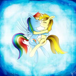 Size: 1500x1500 | Tagged: safe, artist:jphyperx, rainbow dash, oc, pony, g4, canon x oc, duo, female, kissing, lesbian, shipping