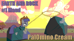 Size: 900x506 | Tagged: safe, artist:szabobali, boulder (g4), maud pie, tom, g4, applejack's hat, cover art, cowboy hat, earth and rock, earth and rock album, hat, horns, maud rock, palomino cream, rope, sunset