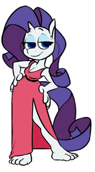 Size: 530x952 | Tagged: safe, artist:silverscarf, rarity, anthro, plantigrade anthro, g4, barefoot, bedroom eyes, breasts, cleavage, clothes, dress, feet, female, side slit, solo, toes