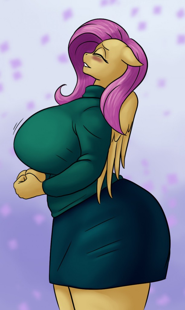 big breasts, blushing, breast expansion, breasts, busty fluttershy, butt ex...