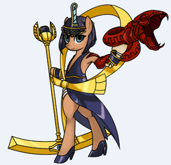 Size: 504x485 | Tagged: safe, artist:glidee1189, pony, snake, bipedal, blood, bobcut, bone, eliza (skullgirls), female, high heels, mare, ponified, skullgirls, solo, staff