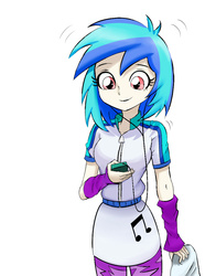 Size: 768x1034 | Tagged: dead source, safe, artist:ryou14, dj pon-3, vinyl scratch, equestria girls, g4, female, missing accessory, simple background, solo, wrong eye color