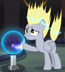 Size: 538x592 | Tagged: safe, screencap, derpy hooves, pegasus, pony, g4, slice of life (episode), electricity, female, mare, plasma ball, solo