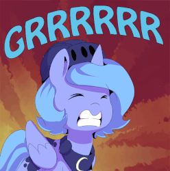 Size: 661x667 | Tagged: safe, artist:ende26, princess luna, g4, animated, cute, ende will be the end of us, eyes closed, female, filly, gritted teeth, growling, lunabetes, royal guard, solo, tumblr, war face, woona, woona knight