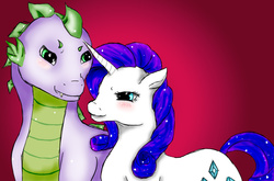 Size: 1458x960 | Tagged: safe, artist:clasinta, rarity, spike, g4, female, male, older, older spike, ship:sparity, shipping, straight