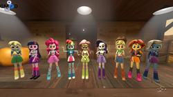 Size: 3840x2160 | Tagged: safe, artist:stefano96, applejack, derpy hooves, fluttershy, pinkie pie, rainbow dash, rarity, sunset shimmer, trixie, twilight sparkle, human, equestria girls, g4, 3d, gmod, high res, humane five, humane seven, humane six, source filmmaker, underp