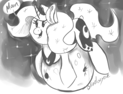 Size: 700x532 | Tagged: safe, artist:blindcoyote, princess luna, lunadoodle, g4, female, monochrome, moon, solo, tangible heavenly object