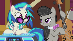 Size: 1280x720 | Tagged: safe, screencap, dj pon-3, octavia melody, vinyl scratch, g4, slice of life (episode), eye contact, out of context