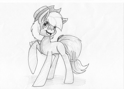 Size: 1024x743 | Tagged: safe, artist:demonfox, applejack, g4, female, monochrome, sketch, smiling, solo, traditional art