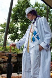 Size: 1024x1536 | Tagged: safe, artist:thearcdesigns, rarity, human, g4, bowtie, clothes, cosplay, elusive, glasses, hat, irl, irl human, measuring tape, photo, rule 63, solo, suit, umbrella, vest