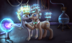 Size: 1972x1200 | Tagged: safe, artist:9de-light6, derpy hooves, doctor whooves, time turner, earth pony, pony, g4, slice of life (episode), boop, male, noseboop, scene interpretation, stallion