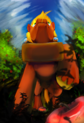 Size: 821x1200 | Tagged: safe, artist:blindcoyote, big macintosh, earth pony, pony, g4, apple tree, low angle, male, solo, stallion, tree, walking