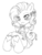 Size: 520x686 | Tagged: safe, artist:auntie_grub, rarity, pony, unicorn, semi-anthro, g4, blushing, clothes, dress, female, monochrome, solo