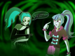 Size: 2000x1500 | Tagged: safe, artist:knadire, artist:knadow-the-hechidna, sonata dusk, g4, crossover, danny phantom, dialogue, ember mclain, ghost zone