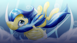 Size: 3840x2160 | Tagged: safe, artist:an-m, sunshower, g4, abstract background, full body, high res, looking up, solo, upside down