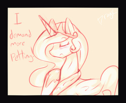 Size: 733x600 | Tagged: safe, artist:dragk, princess celestia, g4, explicit source, eyes closed, female, monochrome, raised hoof, sketch, solo