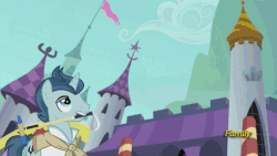 Size: 500x281 | Tagged: safe, screencap, neckshot, polo play, spike, steeplechase, pony, unicorn, g4, princess spike, animated, background pony, ball, catch, discovery family, discovery family logo, frown, glasses, las pegasus resident, male, mouth hold, open mouth, polo, shocked, stallion, sunglasses, wide eyes