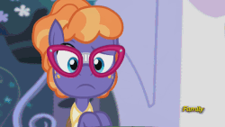 Size: 500x281 | Tagged: safe, screencap, frazzle rock, g4, princess spike, adorkable, animated, broken glasses, bucktooth, cute, discovery family, discovery family logo, dork, frazzlebetes, frown, glasses, looking at you, raised eyebrow, solo, talking, worried