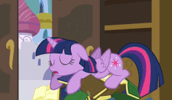 Size: 1126x659 | Tagged: safe, screencap, twilight sparkle, alicorn, pony, princess spike (episode), season 5, adorkable, animated, behaving like a bird, book, book nest, bookhorse, cute, dork, eyes closed, female, floppy ears, hoard, loop, mare, princess sleeping on books, prone, sleeping, snoring, solo, that pony sure does love books, this will end in egg laying, tired twilight, twiabetes, twilight sparkle (alicorn)