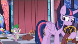 Size: 1230x696 | Tagged: safe, screencap, spike, twilight sparkle, alicorn, pony, g4, princess spike, season 5, female, mare, twilight sparkle (alicorn)