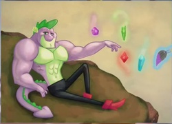 Size: 664x479 | Tagged: safe, screencap, spike, g4, princess spike, beefspike, by order of the princess, clothes, fine art parody, gem, male, michelangelo, michelangelo buonarroti, paintbrush, painting, pastiche, solo, the creation of adam, topless