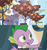 Size: 1600x1710 | Tagged: safe, edit, edited screencap, screencap, spike, dragon, g4, my little pony: friendship is magic, princess spike, bloodshot eyes, canterlot, dollar, dragonsneeze, euro, male, meme, money, solo, tree, youtube caption