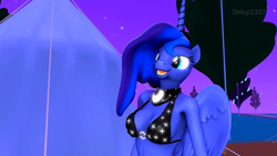 Size: 1359x764 | Tagged: safe, artist:setup1337, princess luna, anthro, g4, 3d, bra, cleavage, clothes, female, nightmare night, solo, underwear