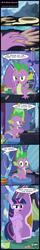 Size: 800x5001 | Tagged: safe, artist:toxic-mario, spike, twilight sparkle, pony, g4, princess spike, bipedal, cardboard cutout, caught, comic, crossed hooves, duct tape, fake horn, fake wings, frown, glare, leaning, mirror, open mouth, sitting, smirk, twilight sparkle (alicorn), unamused, wide eyes