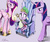 Size: 1280x1067 | Tagged: safe, artist:silfoe, princess cadance, spike, twilight sparkle, alicorn, pony, royal sketchbook, g4, princess spike, female, folded wings, frown, grin, mare, nervous, new crown, sisters-in-law, sitting, smiling, throne, trio, twilight scepter, twilight sparkle (alicorn), unamused, wings