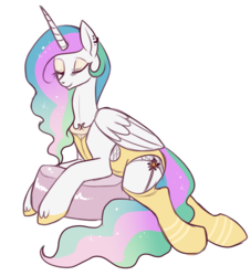 Size: 630x695 | Tagged: source needed, safe, artist:lulubell, princess celestia, pony, g4, banana suit, clothes, female, mare, simple background, solo, transparent background