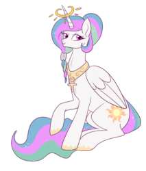 Size: 600x703 | Tagged: safe, artist:lulubell, princess celestia, pony, g4, alternate hairstyle, ankh, female, mare, simple background, solo, transparent background