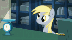 Size: 498x280 | Tagged: safe, edit, edited screencap, screencap, derpy hooves, pegasus, pony, g4, slice of life (episode), animated, bad end, denied, female, mare, muffin, no, okay, solo
