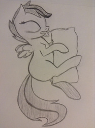Size: 1280x1714 | Tagged: safe, artist:poorlydrawnpony, scootaloo, g4, drool, female, monochrome, pillow, sleeping, solo, traditional art