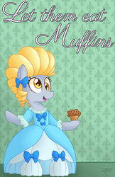 Size: 3300x5100 | Tagged: safe, artist:php92, derpy hooves, pegasus, pony, g4, clothes, dress, female, let them eat cake, mare, marie antoinette, muffin, solo