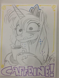 Size: 768x1024 | Tagged: safe, artist:andypriceart, princess luna, g4, caffeine, coffee, female, hyperactive, luna found the coffee, solo, traditional art
