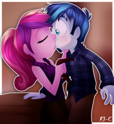 Size: 1024x1109 | Tagged: safe, artist:fj-c, princess cadance, shining armor, human, equestria girls, g4, duo, equestria girls-ified, female, goatee, kiss on the lips, kissing, male, ship:shiningcadance, shipping, straight