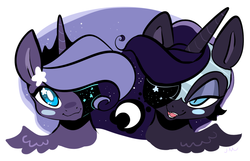 Size: 1280x823 | Tagged: safe, artist:clockworkquartet, nightmare moon, princess luna, g4, duality, s1 luna, starry eyes, stars, wingding eyes