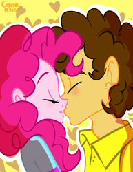 Size: 500x647 | Tagged: safe, artist:carranzis, cheese sandwich, pinkie pie, human, equestria girls, g4, blushing, equestria girls-ified, female, humanized, kiss on the lips, kissing, male, ship:cheesepie, shipping, straight