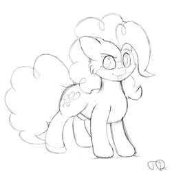 Size: 3000x3000 | Tagged: safe, artist:fortimpression, pinkie pie, g4, twilight's kingdom, cute, eyes, female, high res, meme, monochrome, rainbow power, sassy, sketch, solo, special eyes, starry eyes, tongue out, tufts