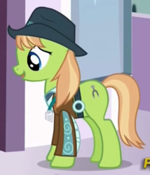 Size: 538x628 | Tagged: safe, screencap, yuma spurs, earth pony, pony, g4, princess spike, appleloosa resident, background pony, clothes, cropped, female, hat, jacket, mare, solo