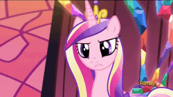 Size: 800x450 | Tagged: safe, screencap, princess cadance, g4, princess spike, angry, animated, cadance is not amused, concerned, crown, discovery family logo, female, jewelry, mare, regalia, solo, unamused