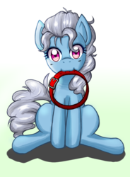Size: 589x800 | Tagged: safe, artist:jurisalis, screw loose, pony, g4, behaving like a dog, collar, cute, cuteloose, female, looking at you, mare, mouth hold, sitting, smiling, solo