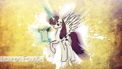 Size: 2560x1440 | Tagged: safe, artist:shaakuras, artist:vector-brony, oc, oc only, oc:fausticorn, alicorn, pony, glowing, grunge, lauren faust, magic, pen, scroll, vector, wallpaper